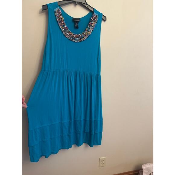 Lane Bryant Teal Beaded Neck Sleeveless Tiered Dress Size 14/16 - Picture 3 of 6